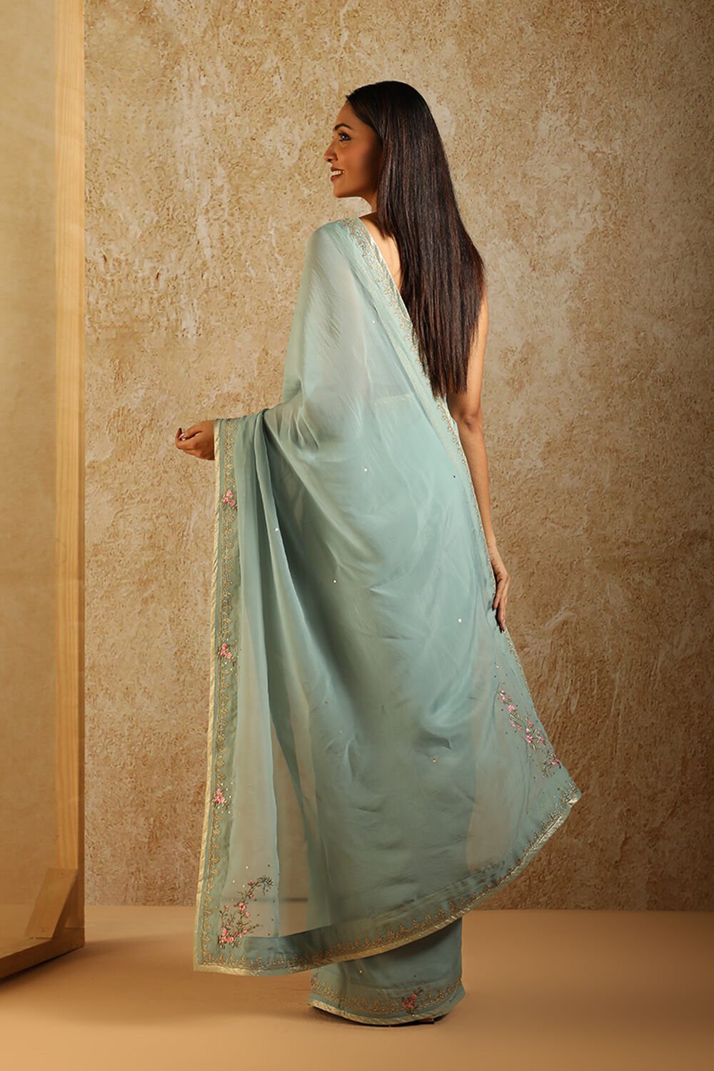 Turquoise Contemporary Viscose Embroidery Saree image number null