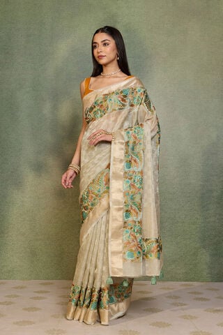 Grey Embroidered Viscose Tissue Saree thumbnail image number null