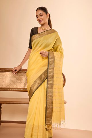 Light Yellow Woven Pure Silk Cotton Maheshwari Saree image number