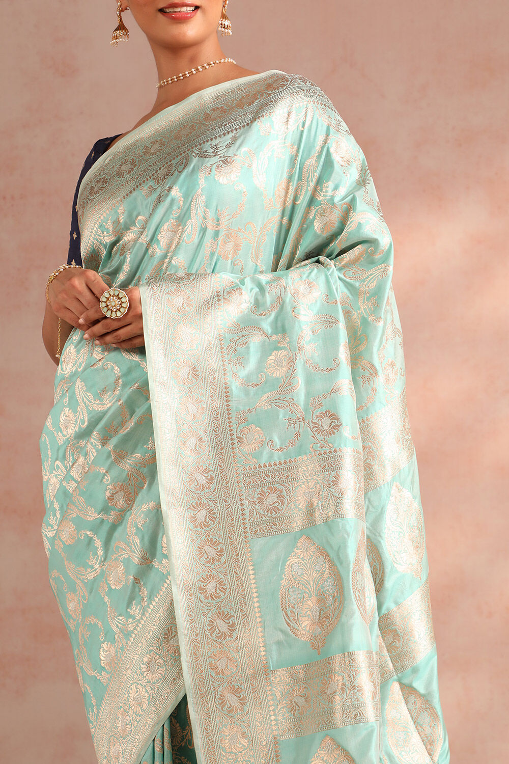 Blue Pure Silk Woven Banarasi Saree image number null
