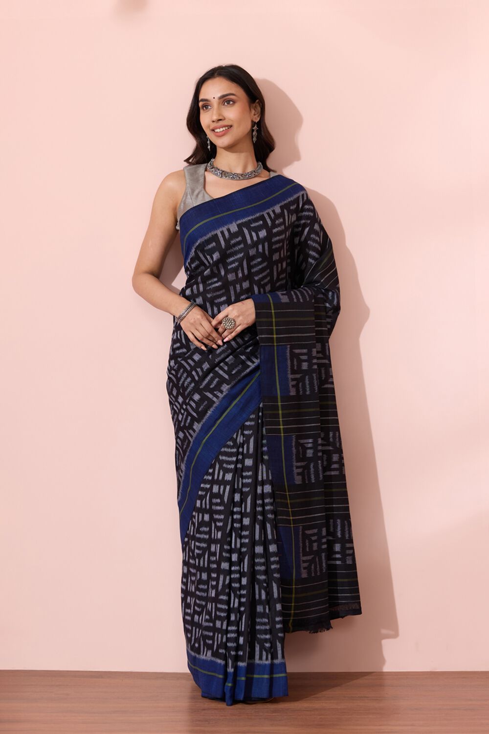 Black Odissa Pure Cotton Ikat Saree image number null