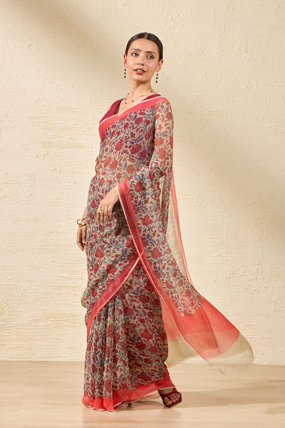 Grey Screen Printed Viscose Chiffon Saree image number null