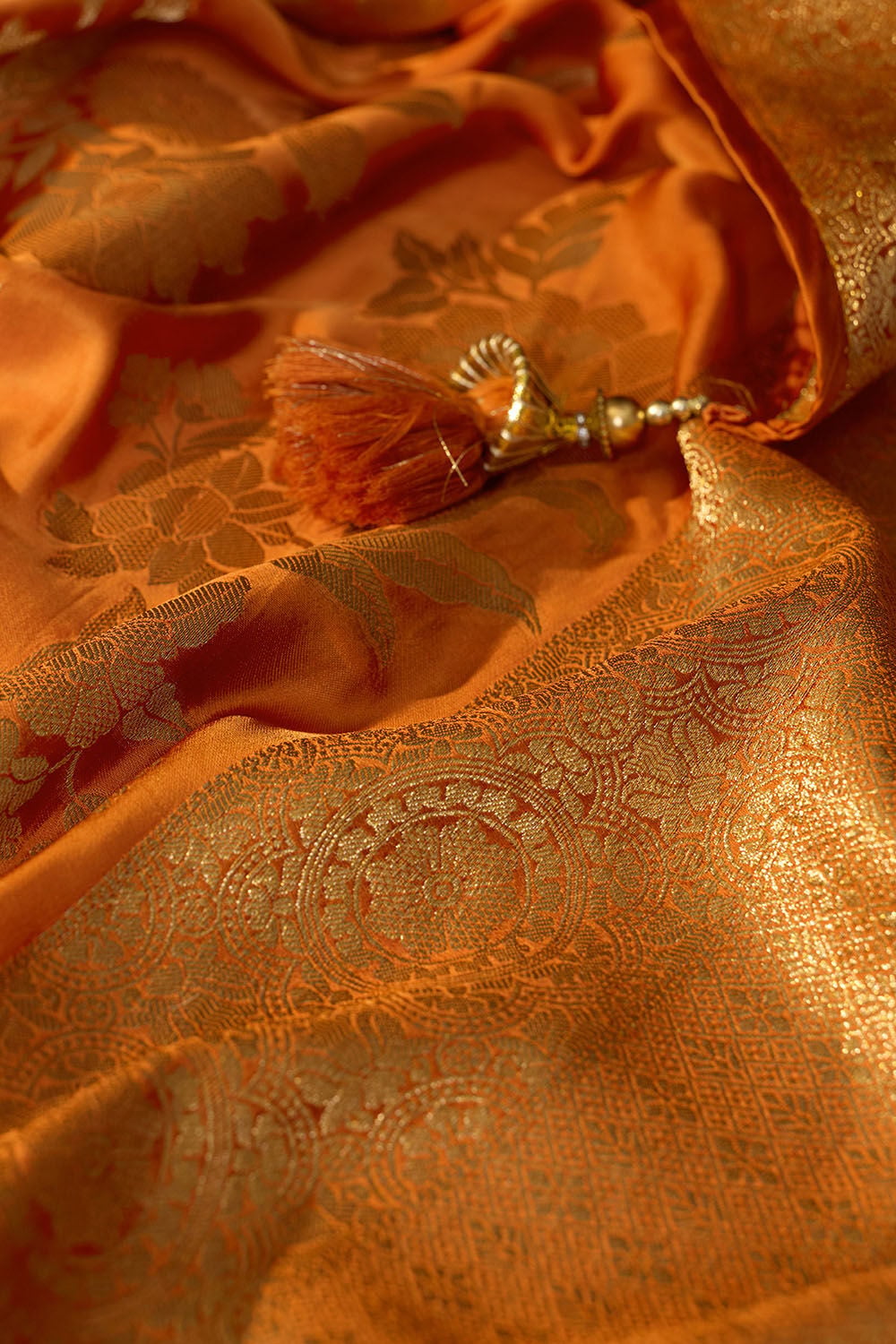Light Orange Woven Viscose Satin Saree image number null