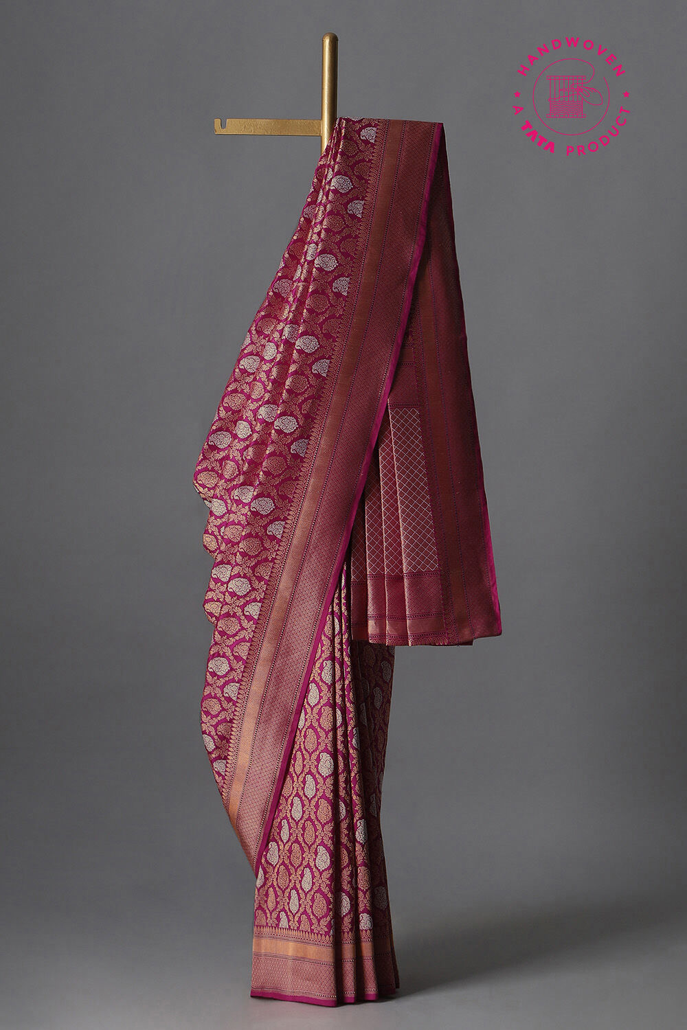 Dark Pink Pure Silk Banarasi Saree image number null