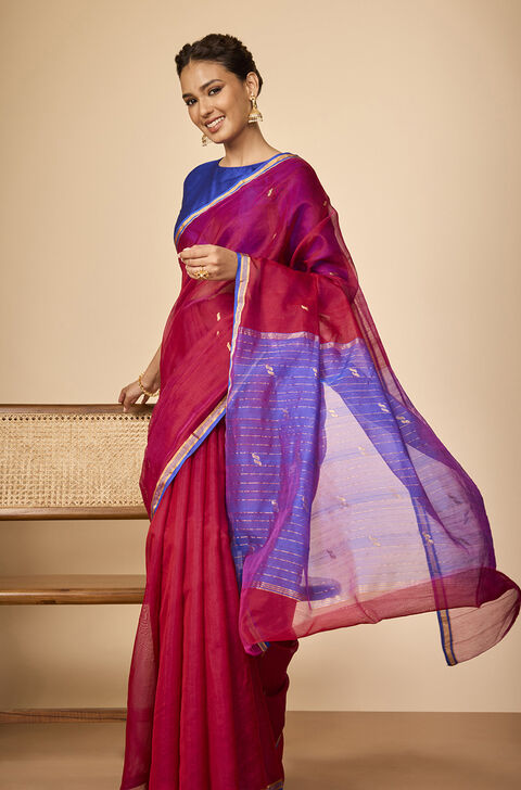 Red Woven Pure Silk Cotton Chanderi Saree