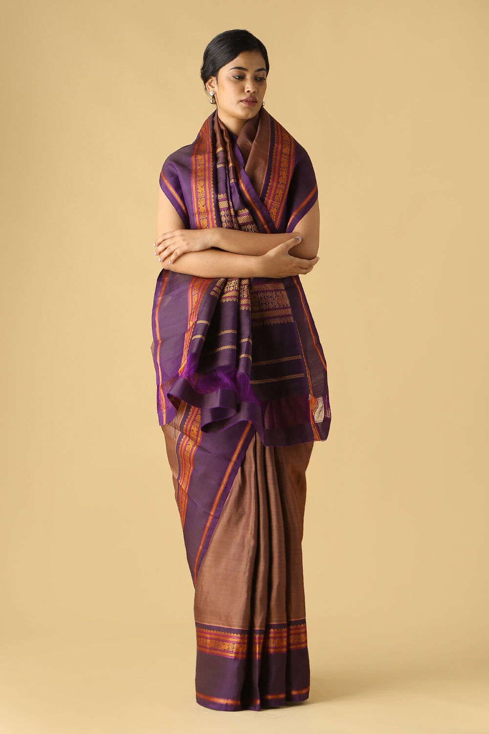 Brown Pure Silk Kanjivaram Saree image number null