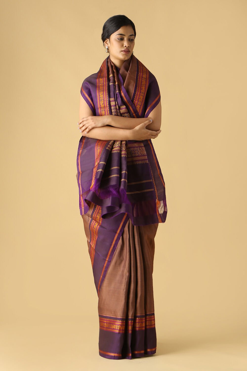 Brown Pure Silk Kanjivaram Saree image number null