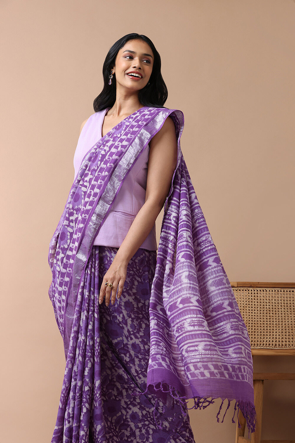 Light Violet Cotton Viscose Rajasthan Block Printed Saree image number null