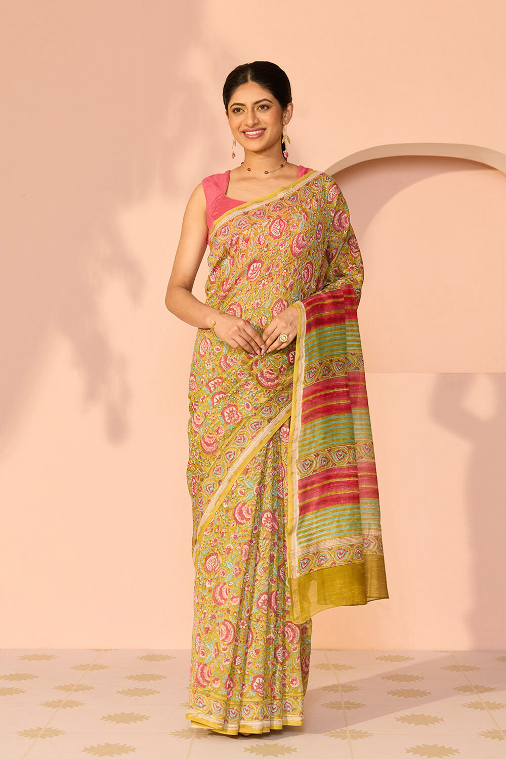 Green Rajasthan Pure Silk Cotton Printed Sanganeri Saree image number null