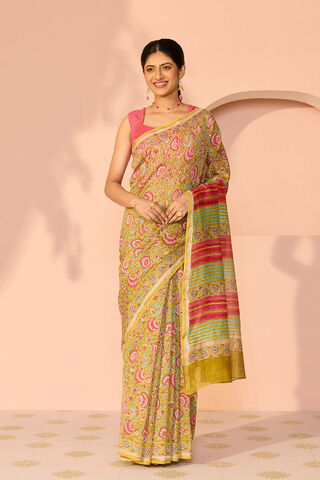 Green Rajasthan Pure Silk Cotton Printed Sanganeri Saree thumbnail image number null