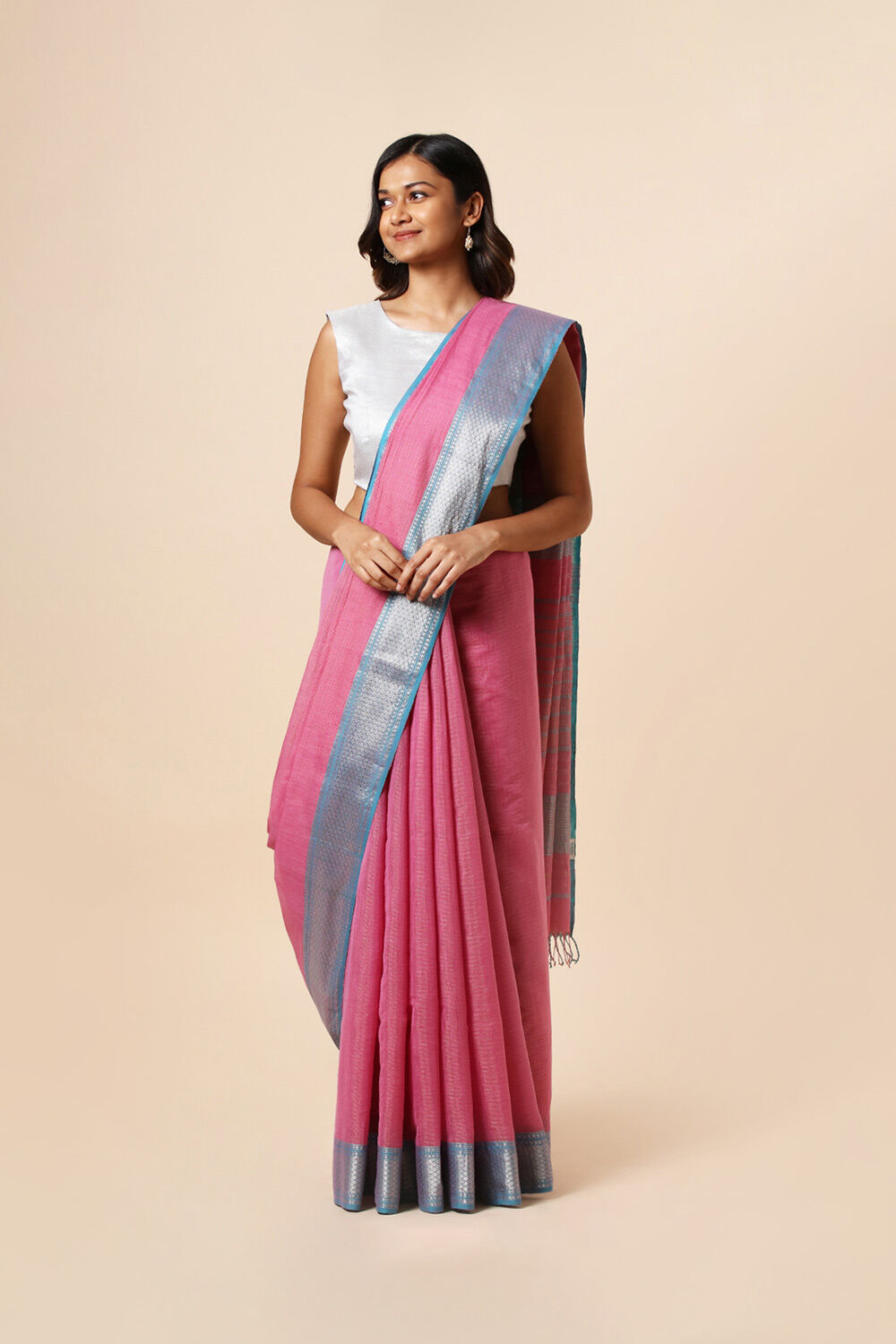 Light Pink Pure Khadi Silk Cotton Maheswari Saree image number null