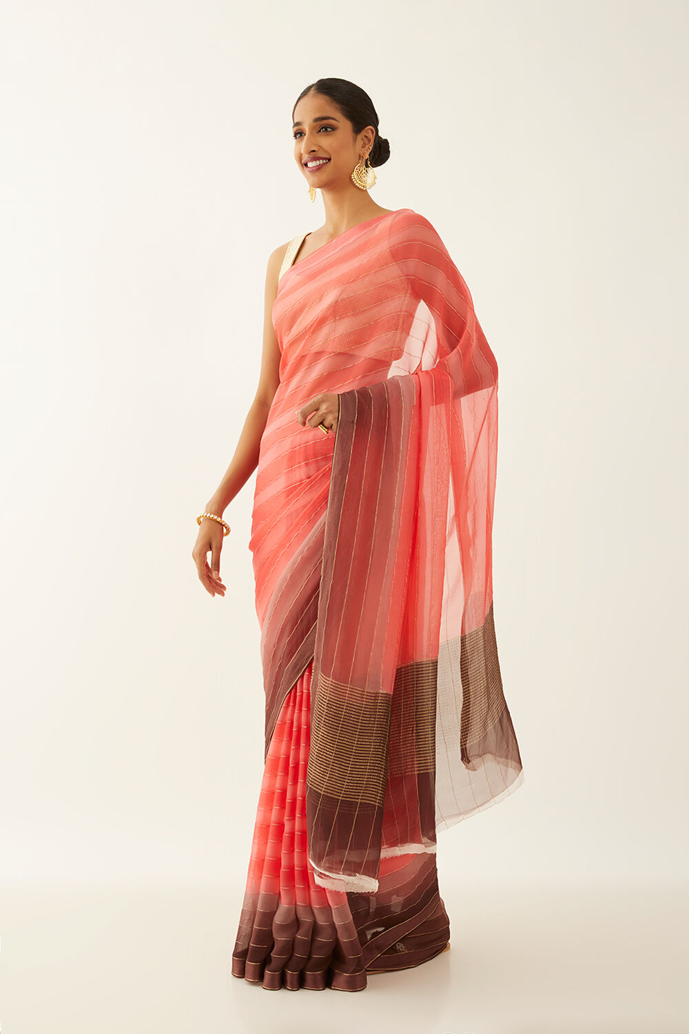Orange Pure Chiffon Woven Saree image number null