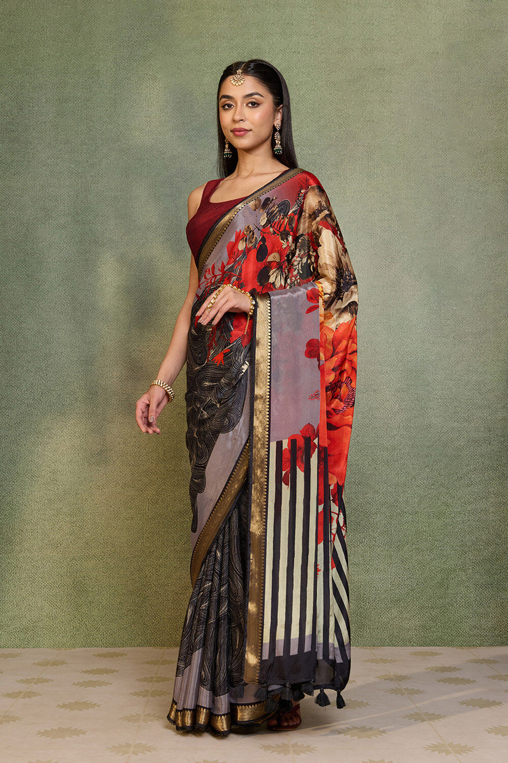 Black Printed Pure Viscose Saree image number null