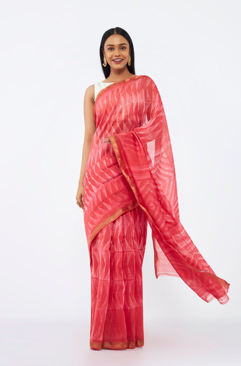 Red Pure Silk Cotton Shibori Saree