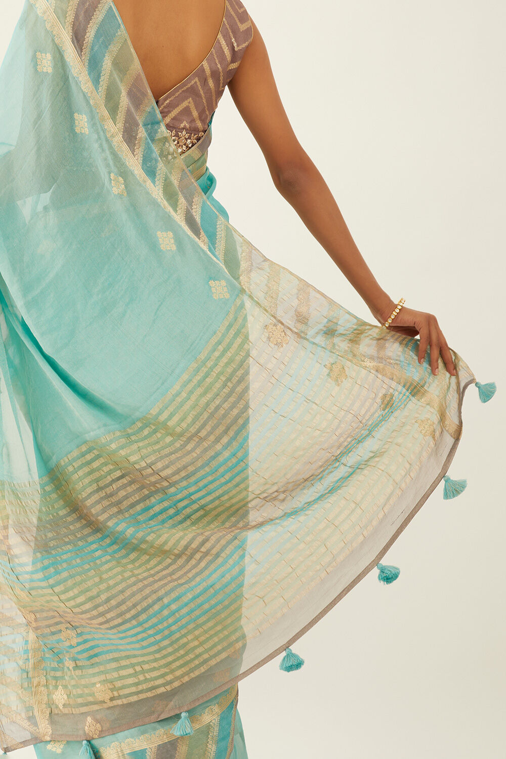Blue Pure Georgette Tissue Woven Saree image number null