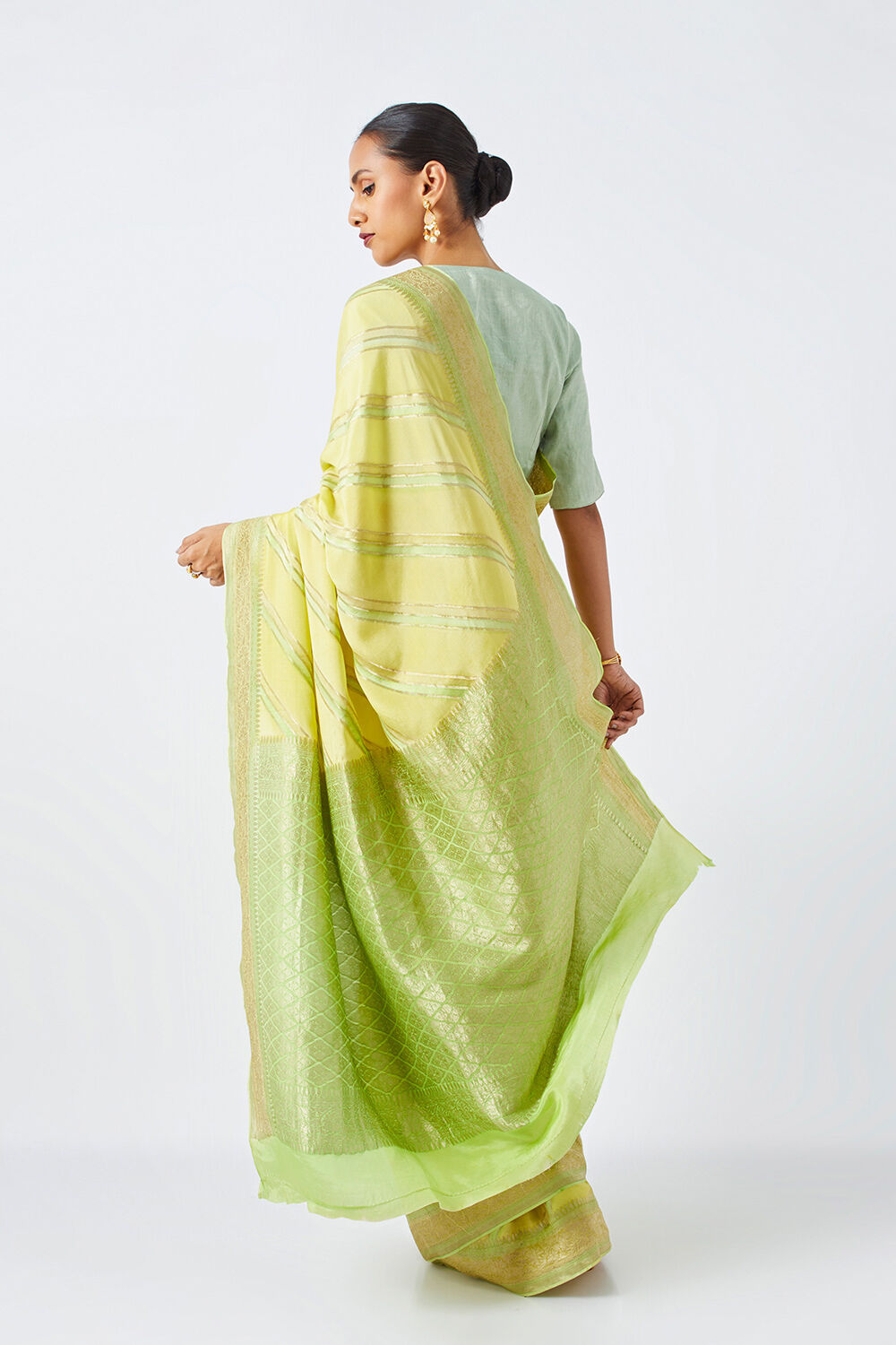 Yellow Pure Crepe Embroidered Saree image number null