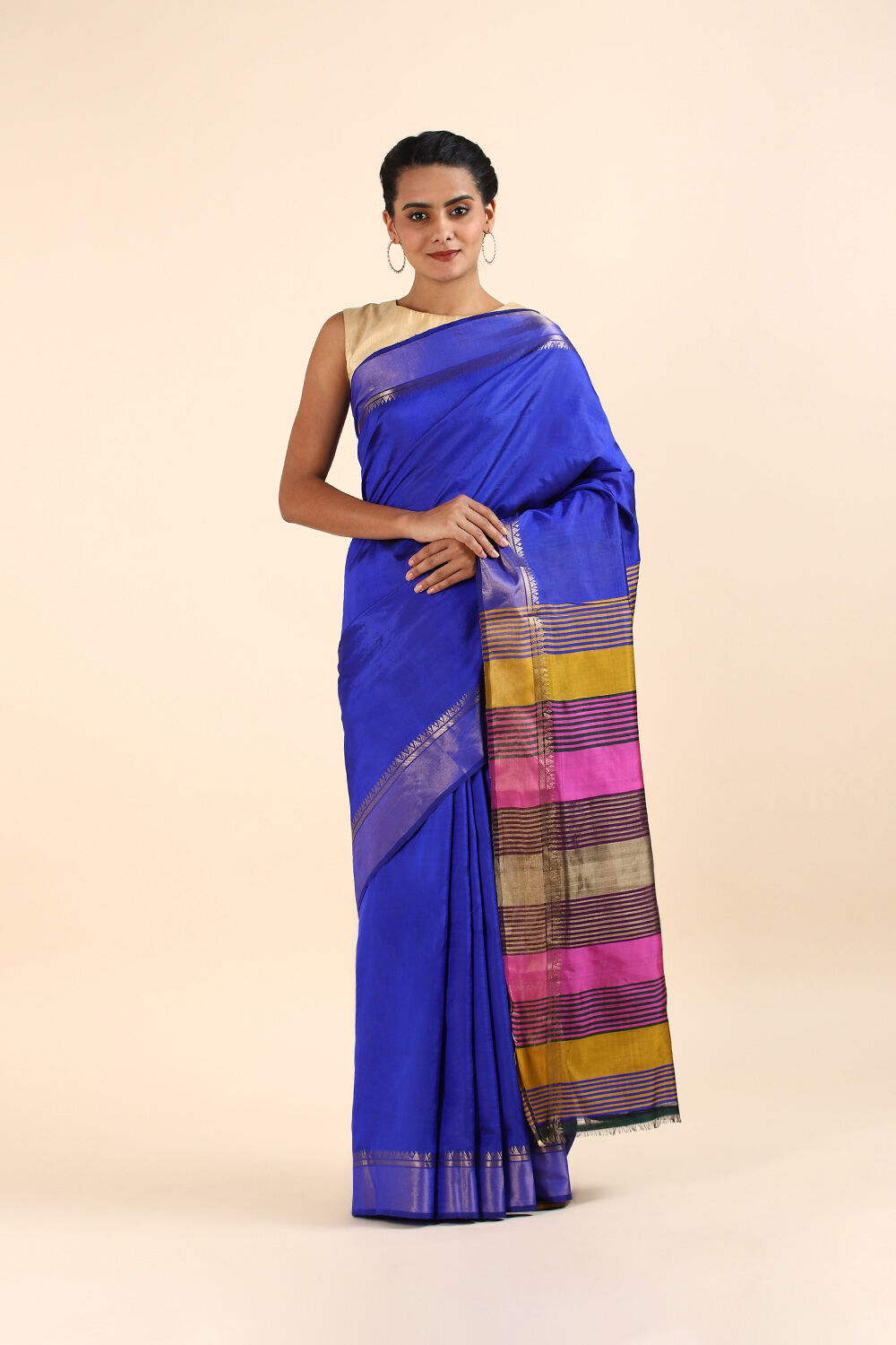Dark Blue Pure Silk Woven Saree image number null