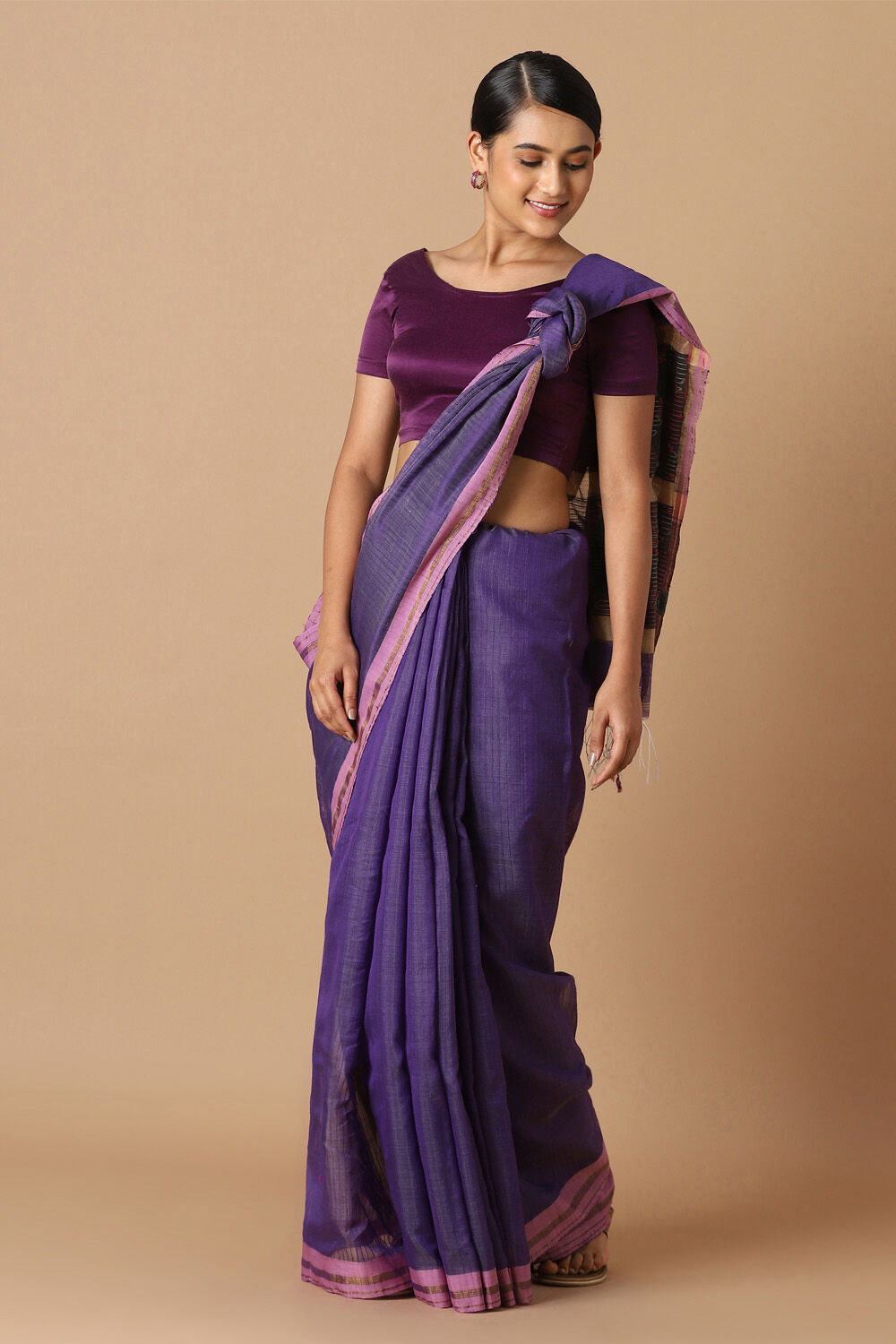 Violet Pure Silk Cotton Bengal Saree image number null