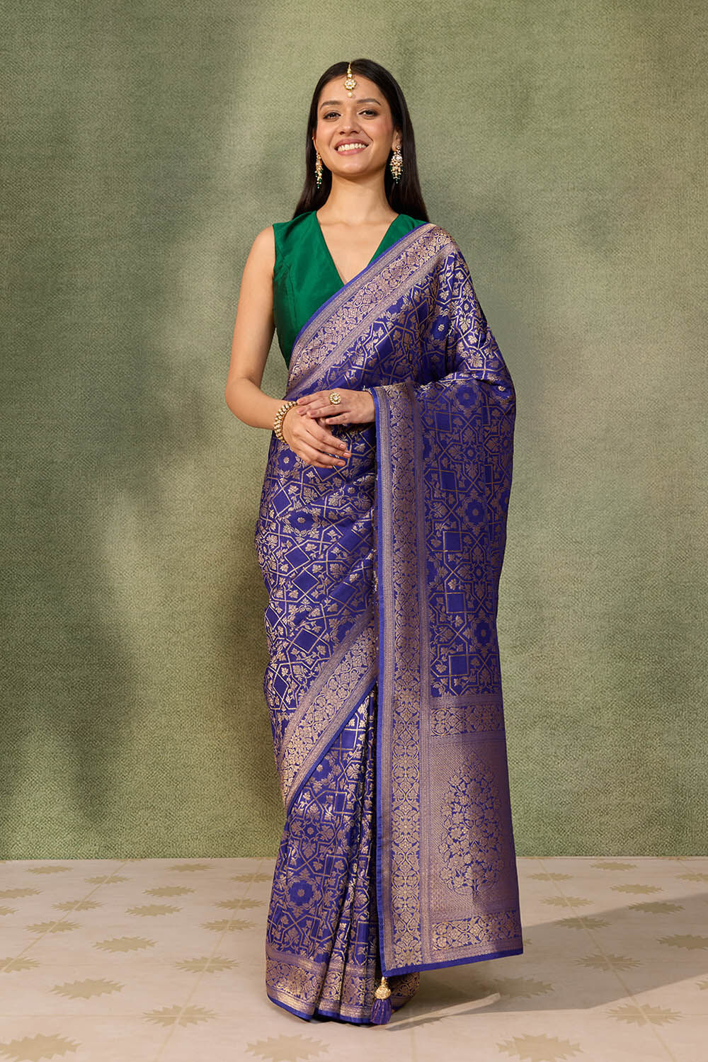 Dark Blue Woven Pure Viscose Saree image number null