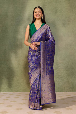 Dark Blue Woven Pure Viscose Saree thumbnail image number null