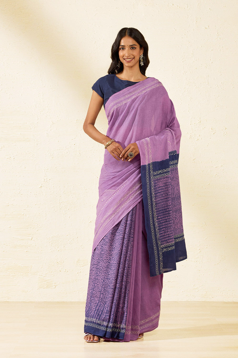 Violet Bengal Pure Cotton Kantha Embroidered Saree image number null