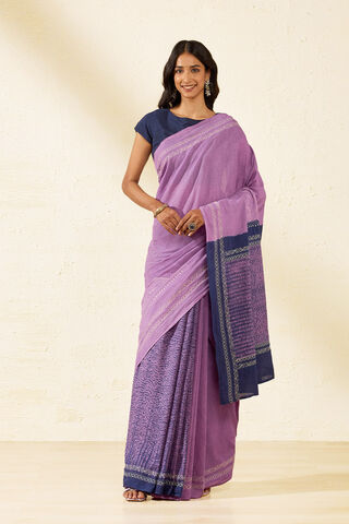 Violet Bengal Pure Cotton Kantha Embroidered Saree thumbnail image number null
