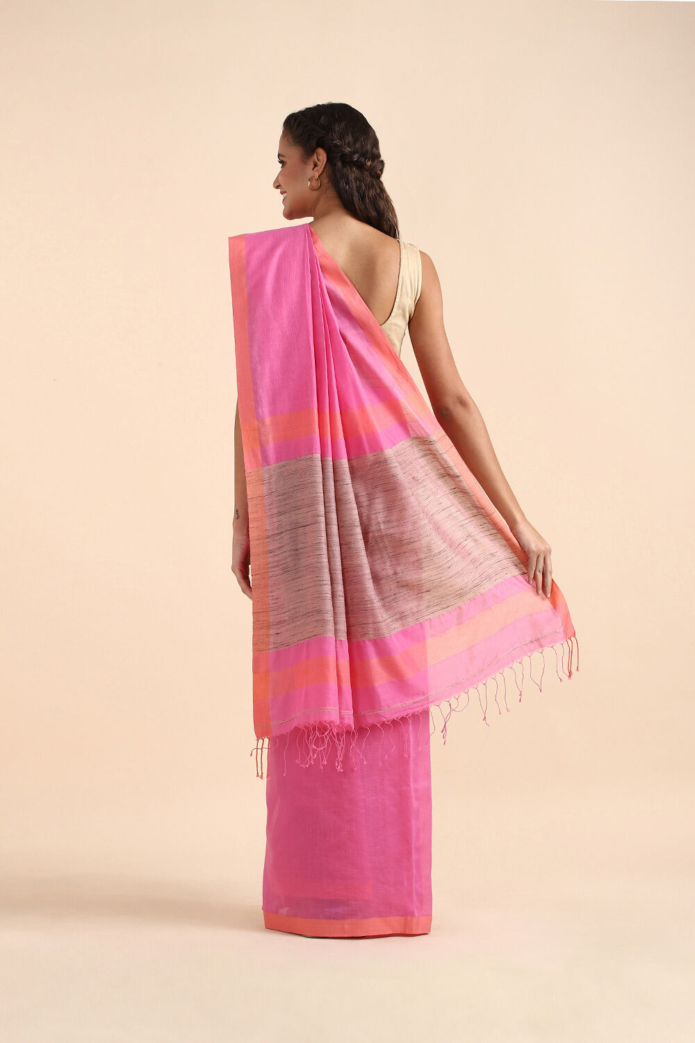 Pink Pure Silk Cotton Bengal Saree image number null