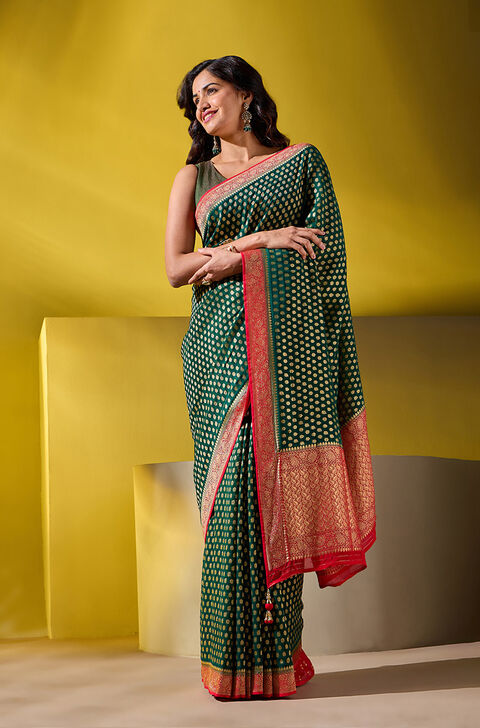 Green Woven Viscose Georgette Saree