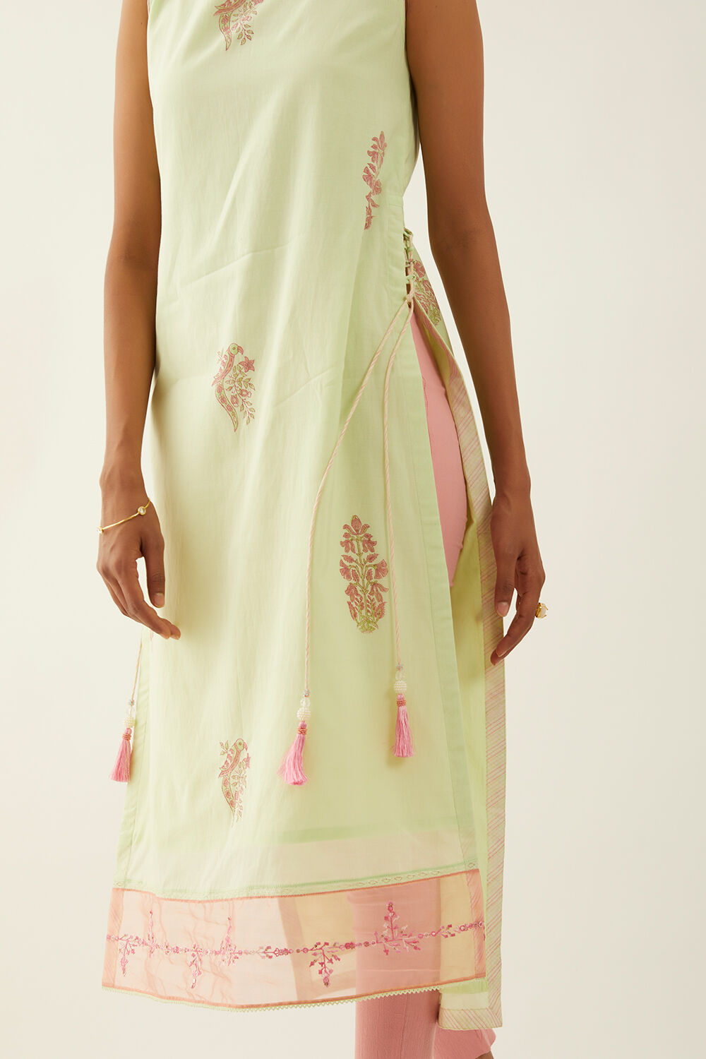 Light Green Viscose Block Printed Kurta image number null