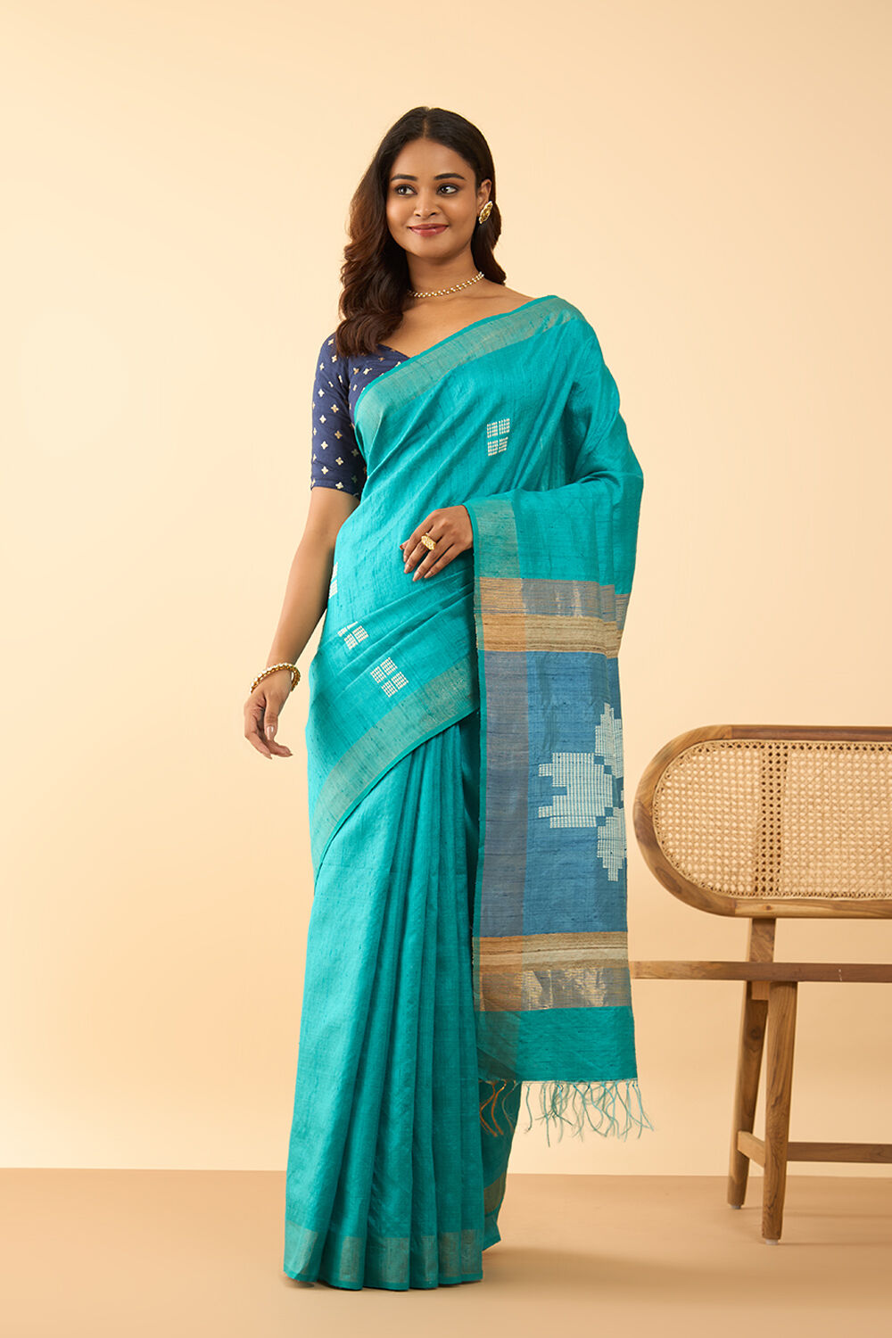 Blue Bhagalpur Woven Pure Silk Saree image number null