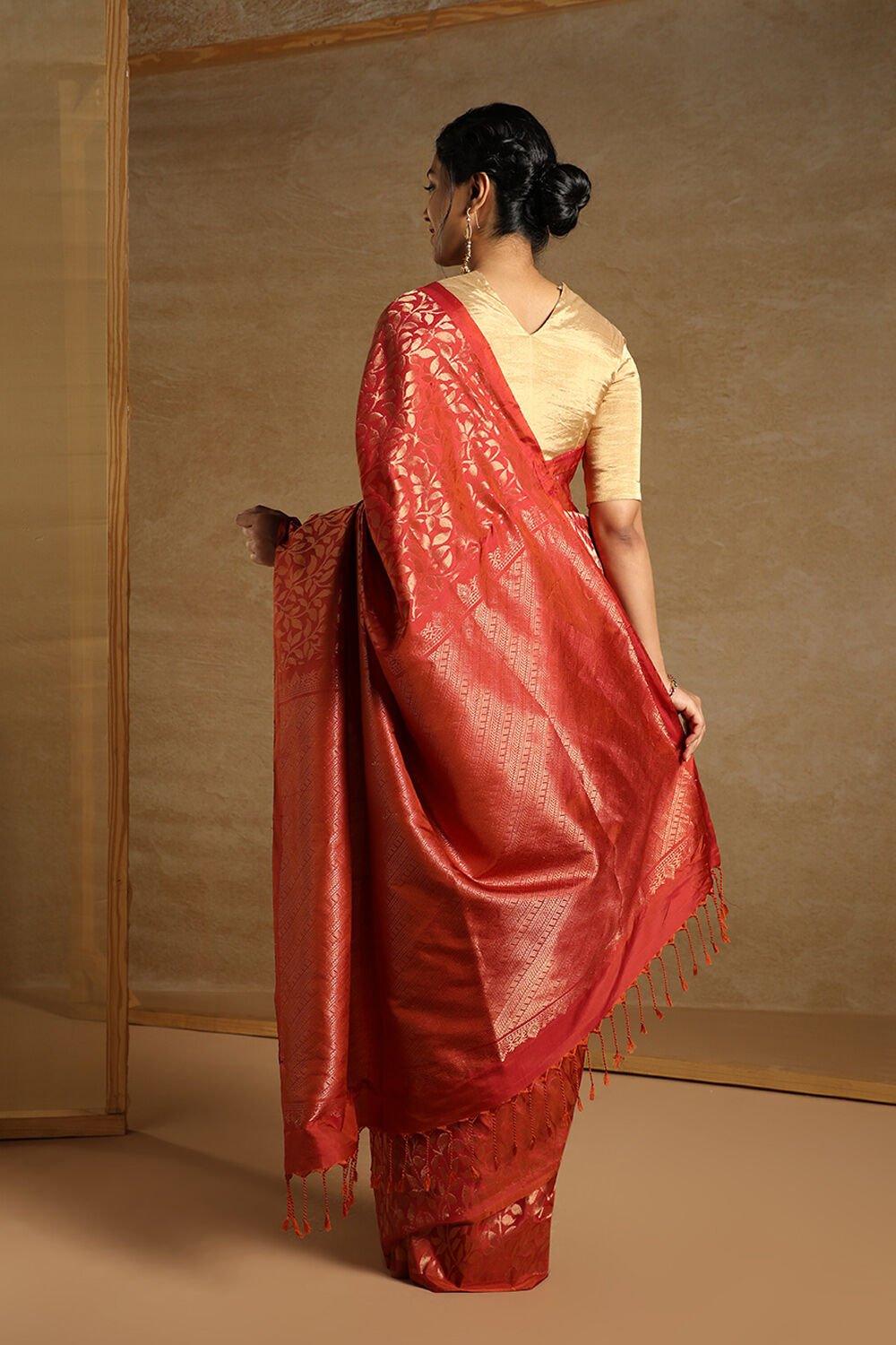 Dark Orange South Pure Silk Woven Saree image number null