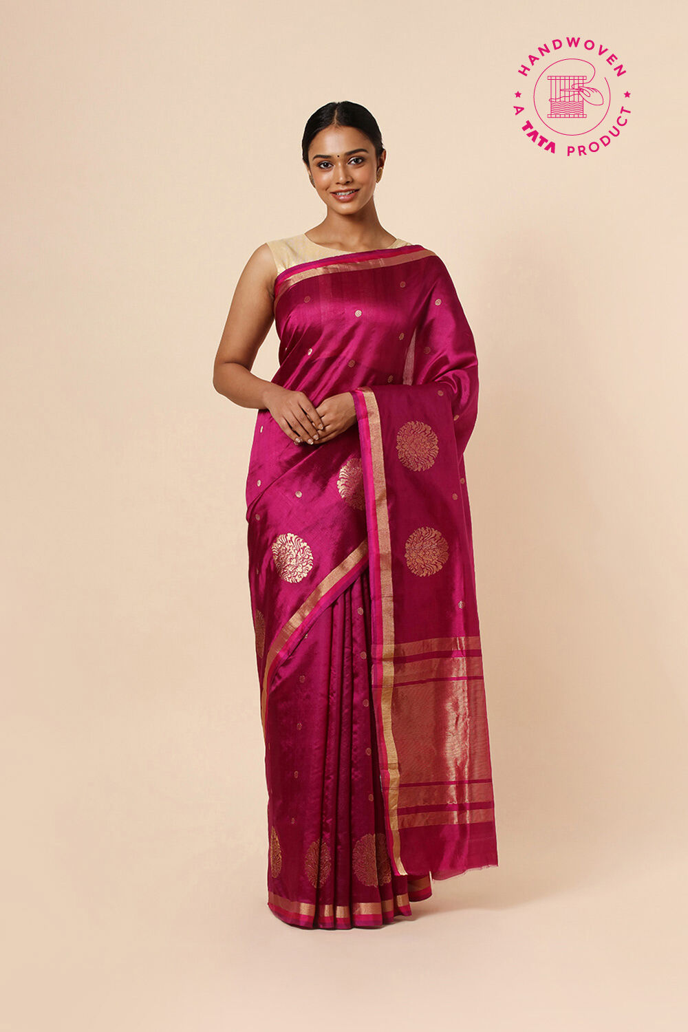 Dark Pink Pure Silk Chanderi Saree image number null