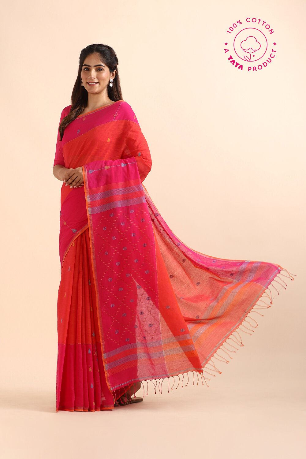 Pink Pure Cotton Jamdani Saree image number null