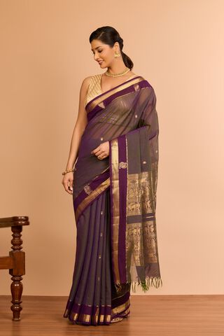 Violet Cotton Woven Saree thumbnail image number null