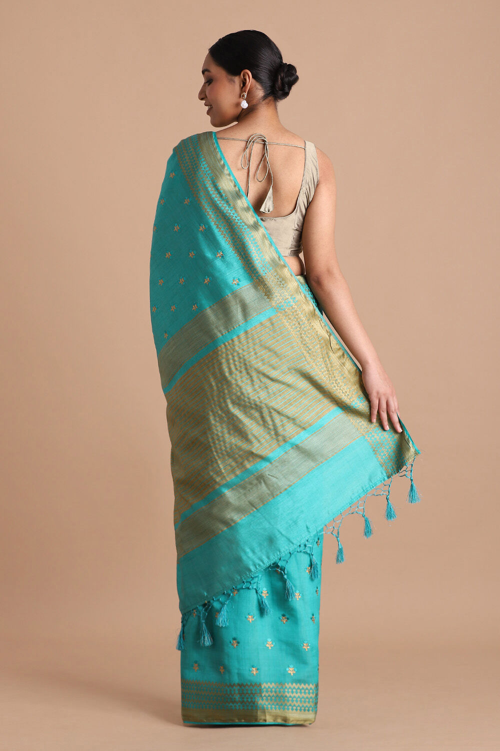 Blue Pure Embroidered Saree image number null