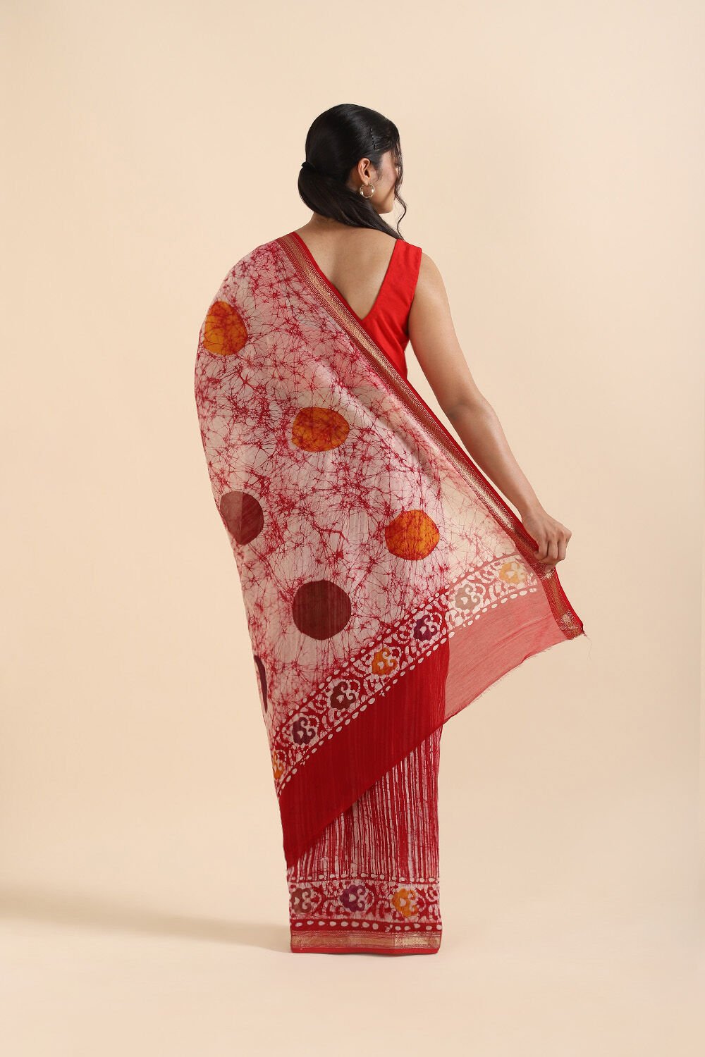 Red Pure Silk Cotton Batik Saree image number null