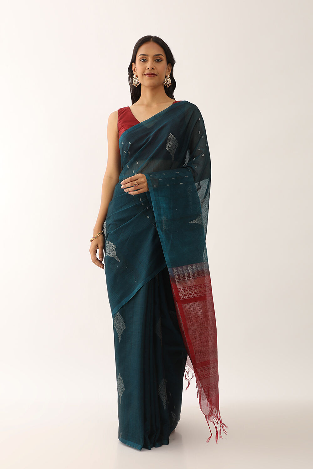 Navy Woven Pure South Silk Cotton Saree image number null