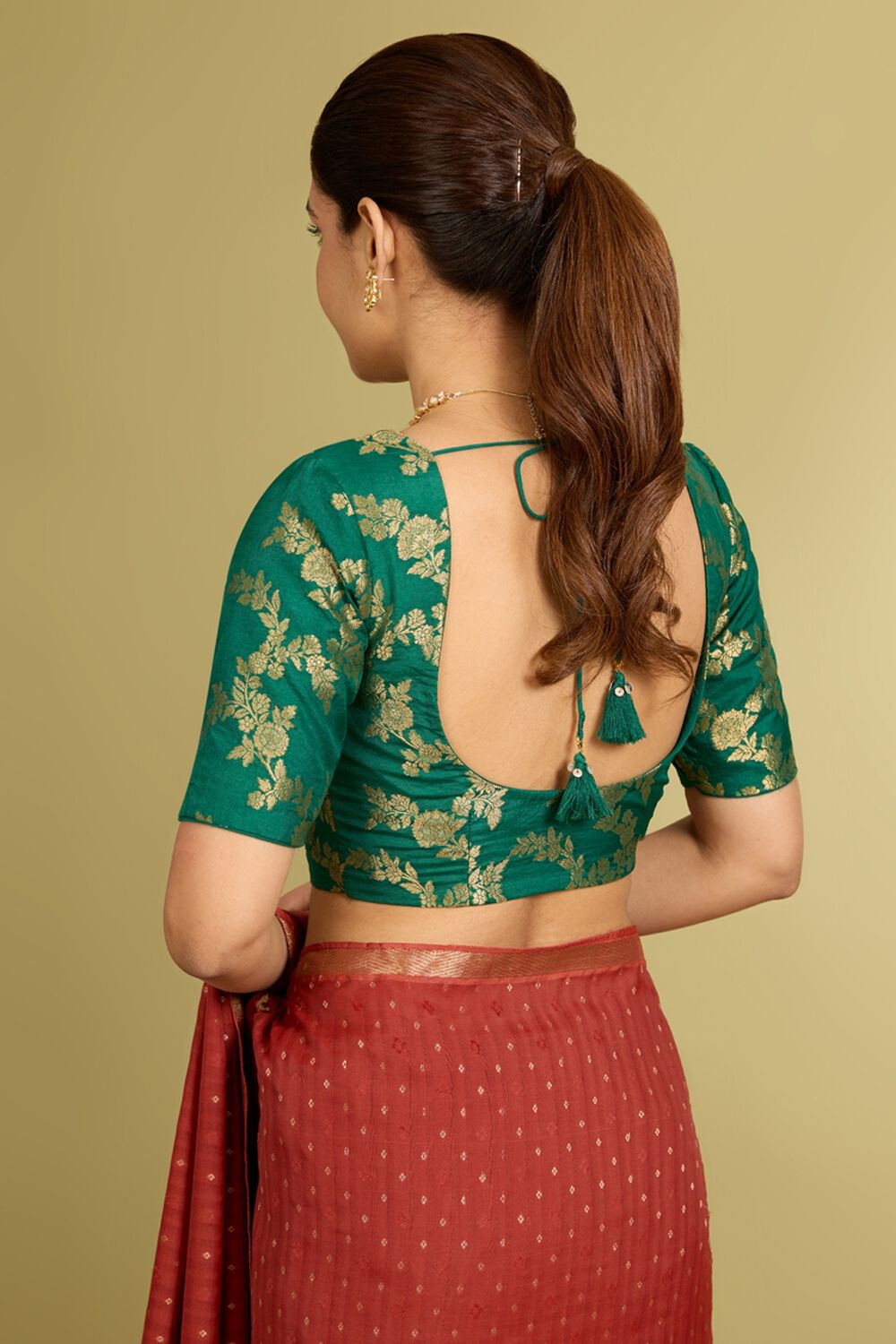 Dark Green Viscose Cutwork Blouse image number null