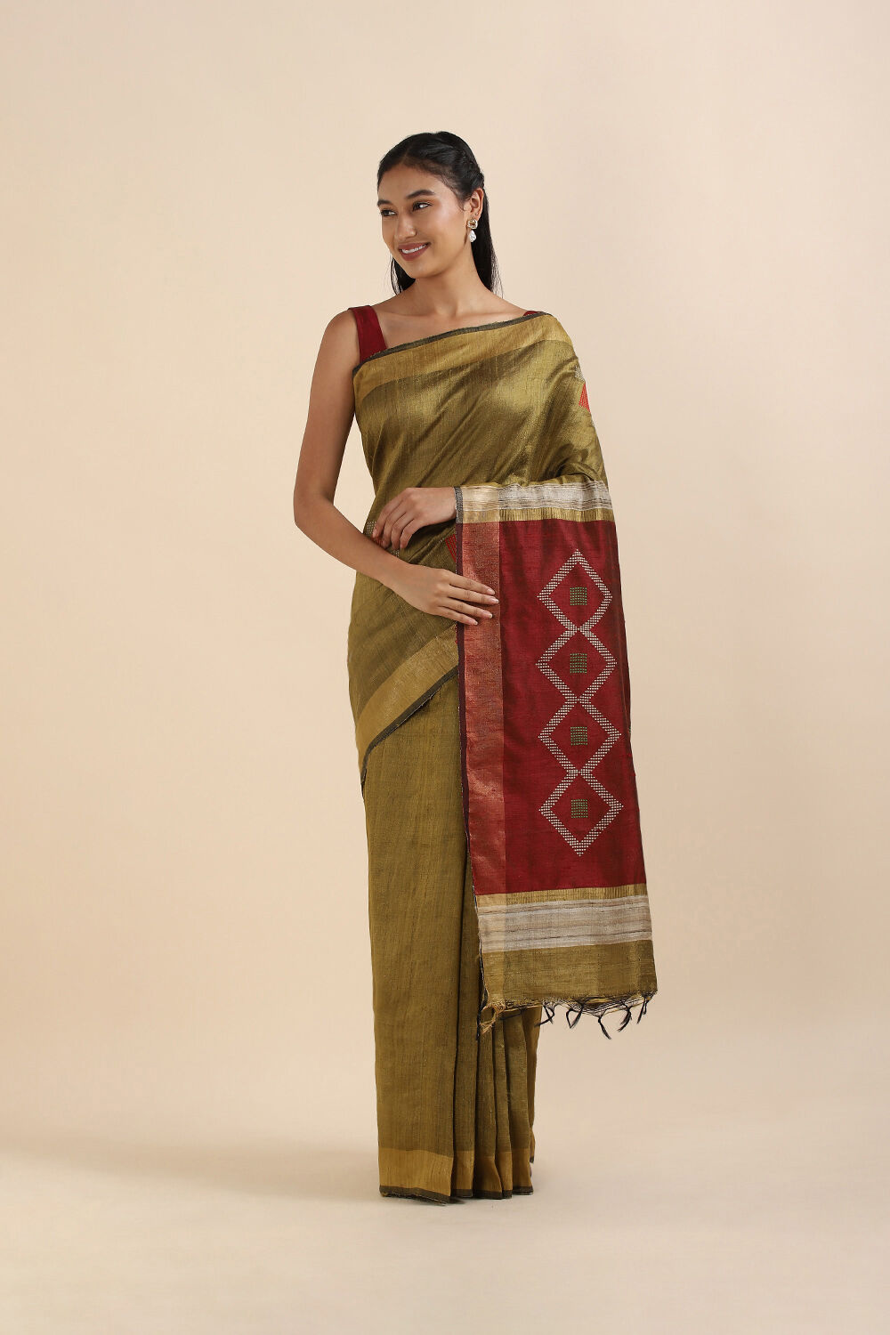 Green Pure Tussar Silk Bhagalpuri Saree image number null