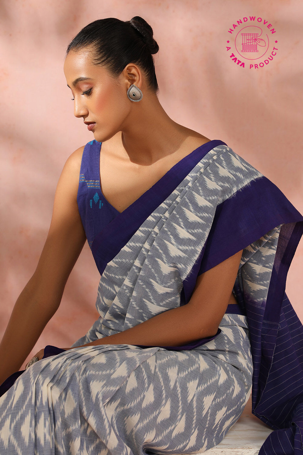 Blue Pure Cotton Pochampalli Ikat Saree image number null