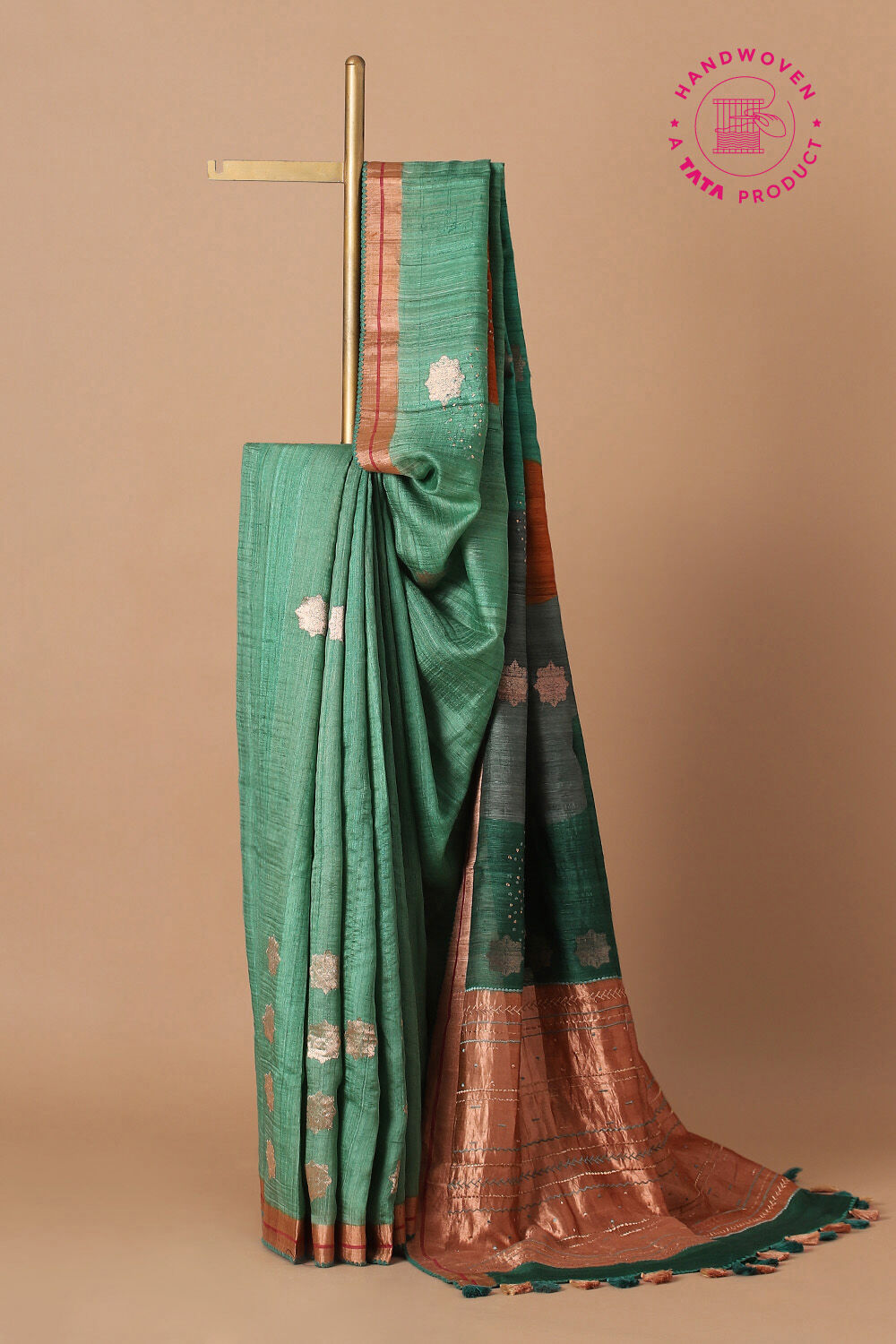 Light Green Pure Silk Tussar Chanderi Saree image number null