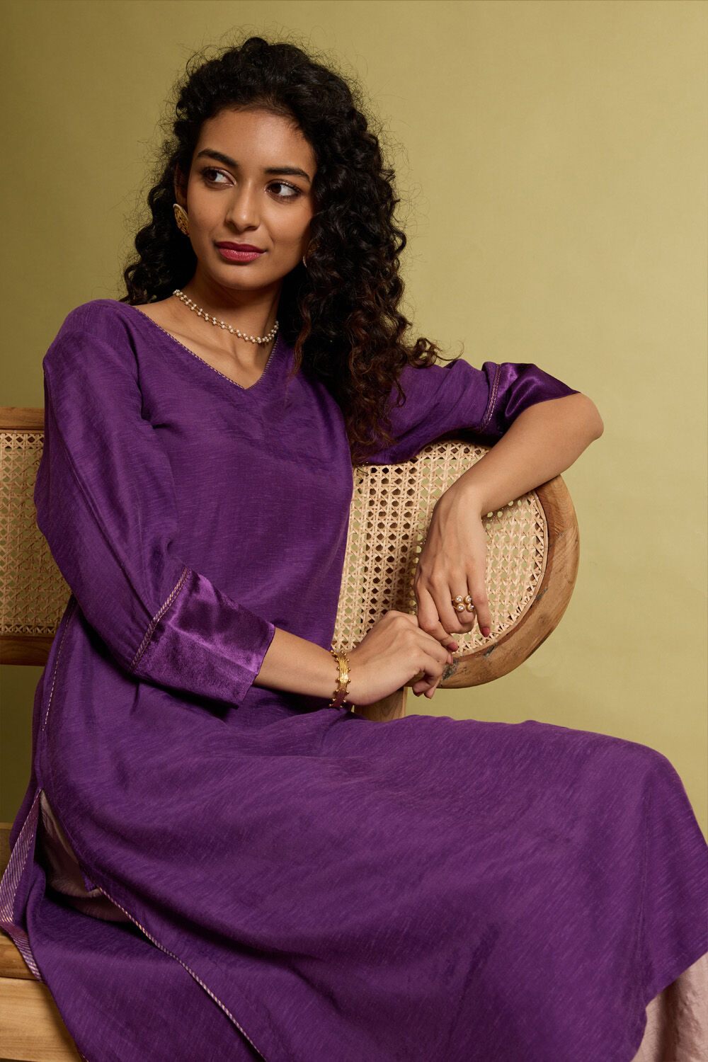 Purple Viscose Embroidered Kurta image number null