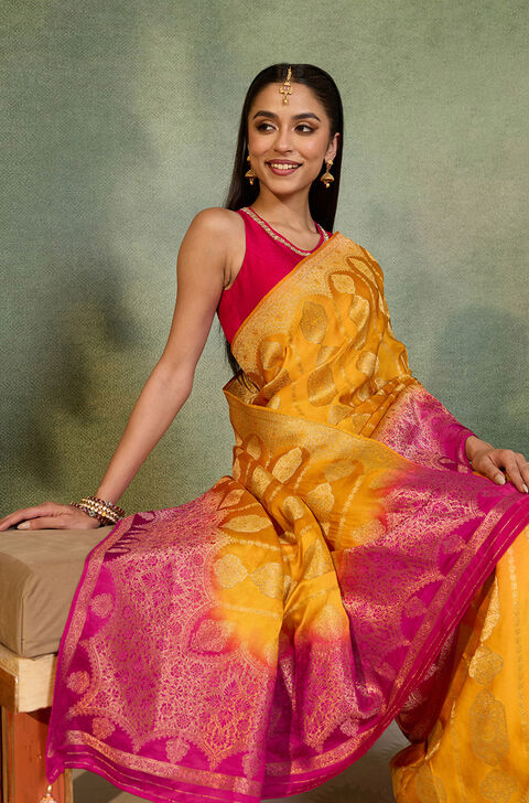 Yellow Woven Design Viscose Satin Saree