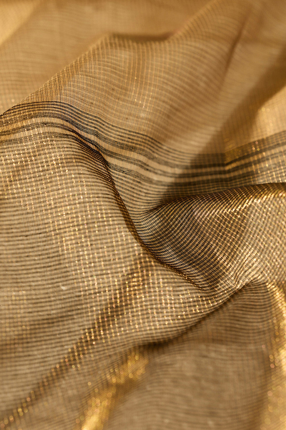 Gold Beige Woven Pure Tissue Cotton Maheshwari Saree image number null