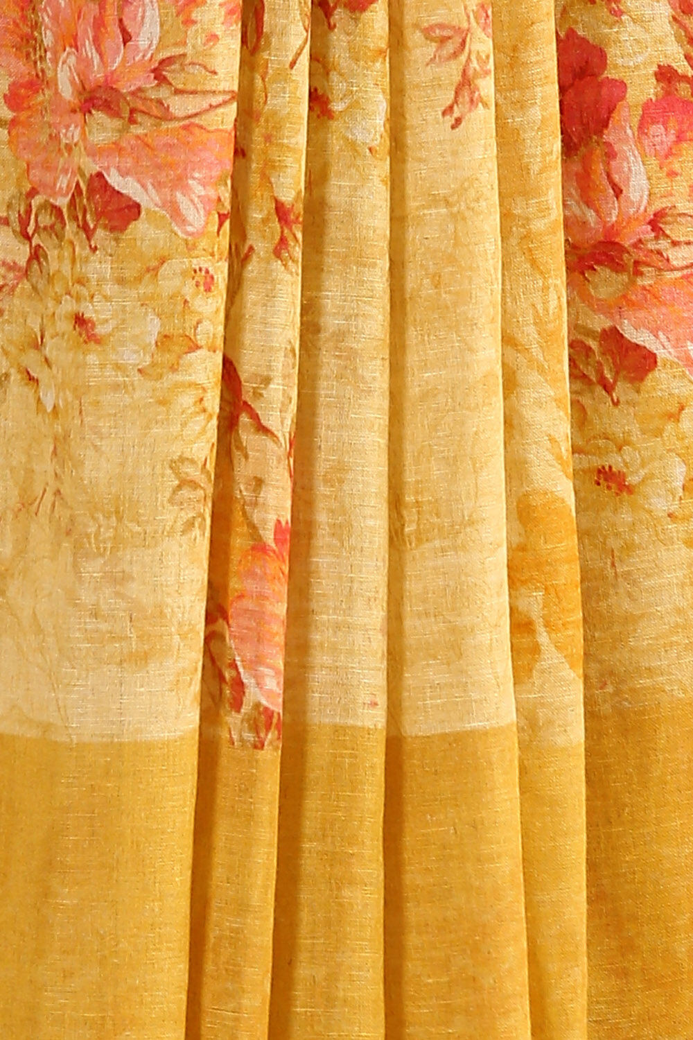Yellow Pure Linen Digital Printed Saree image number null