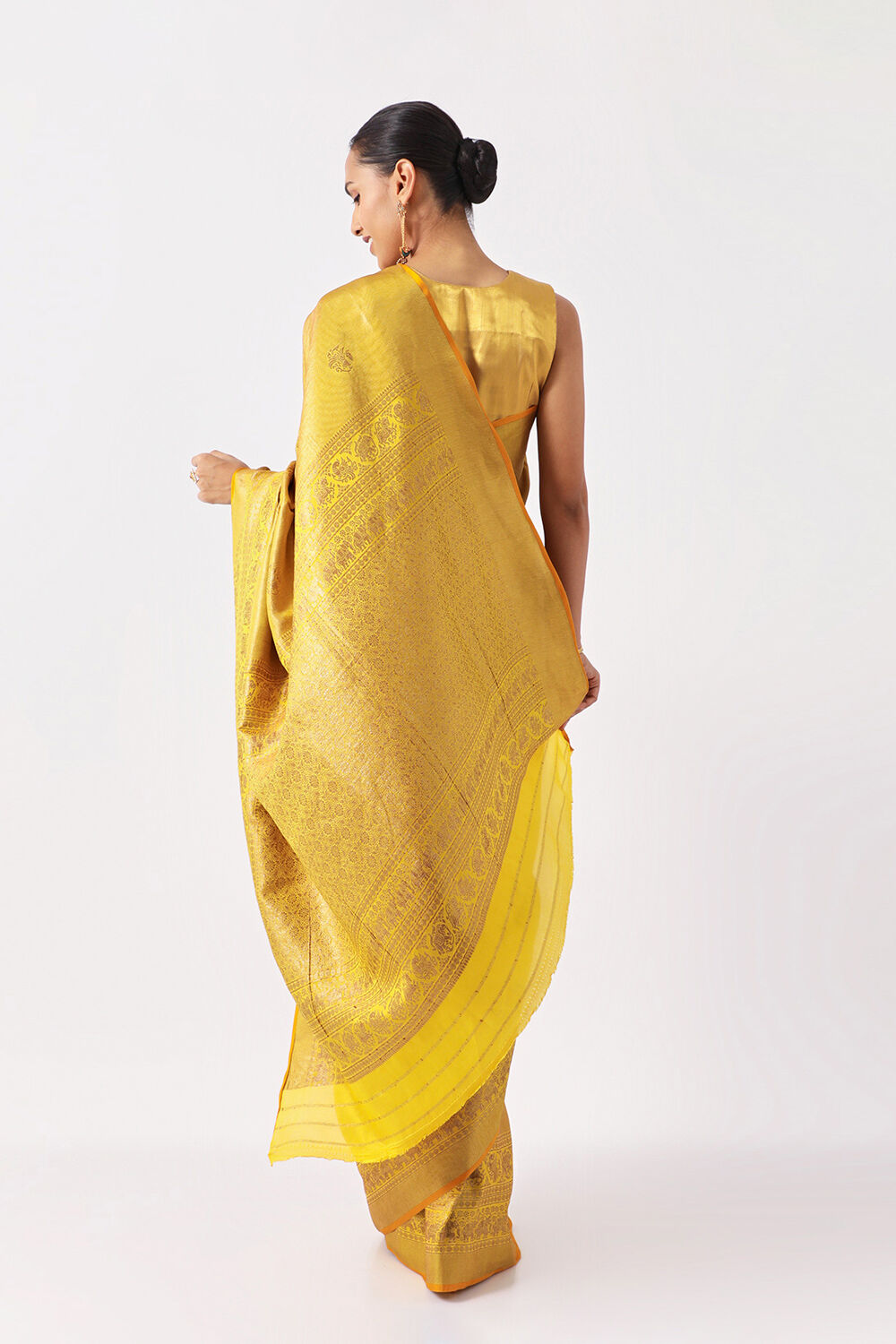 Yellow Pure Crepe Woven Saree image number null