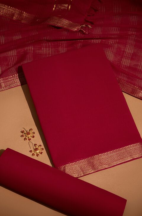 Red Woven Pure Cotton Unstitched Suit Set