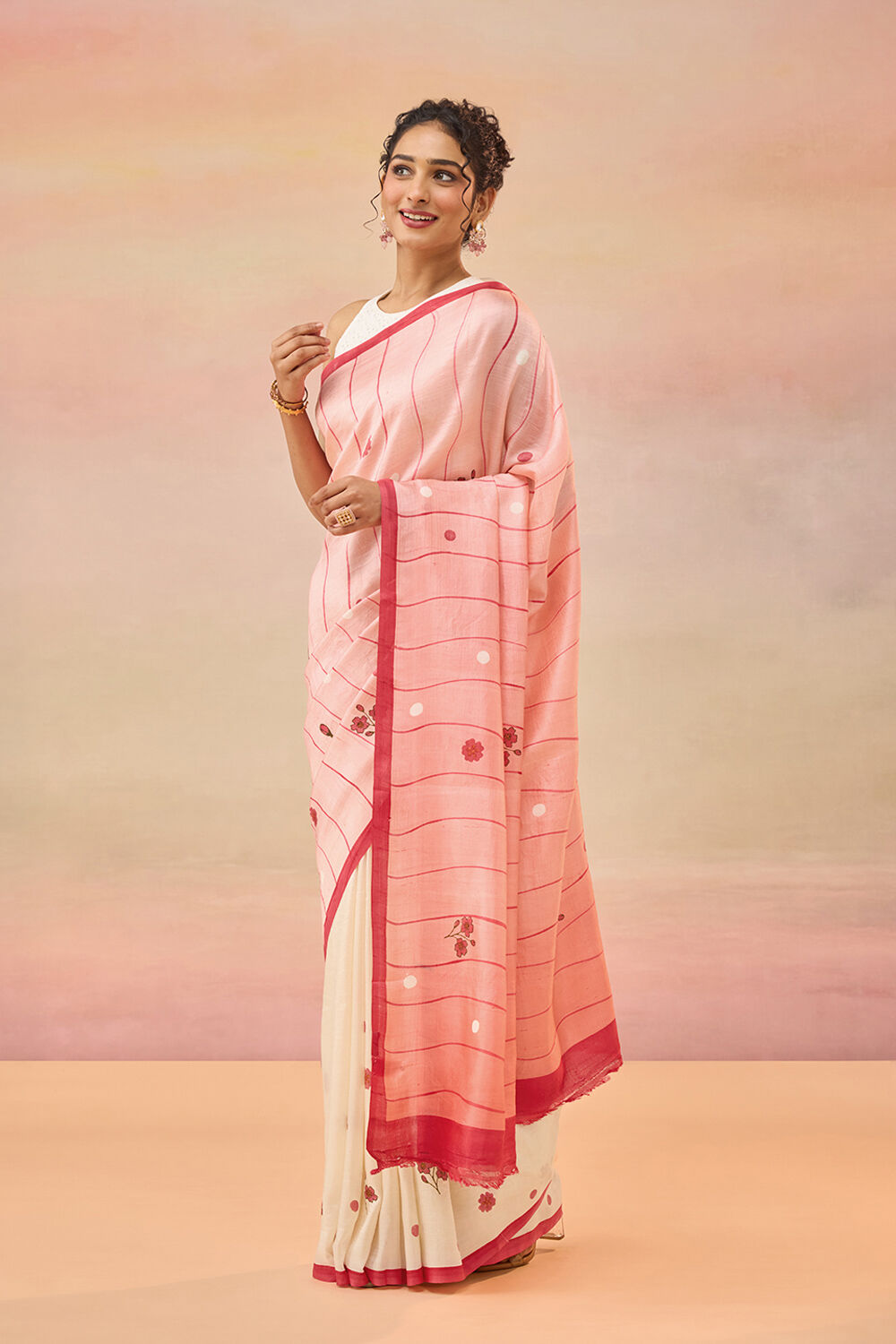 Light Pink Pure Silk Block Printed Chattisgarh Saree image number null