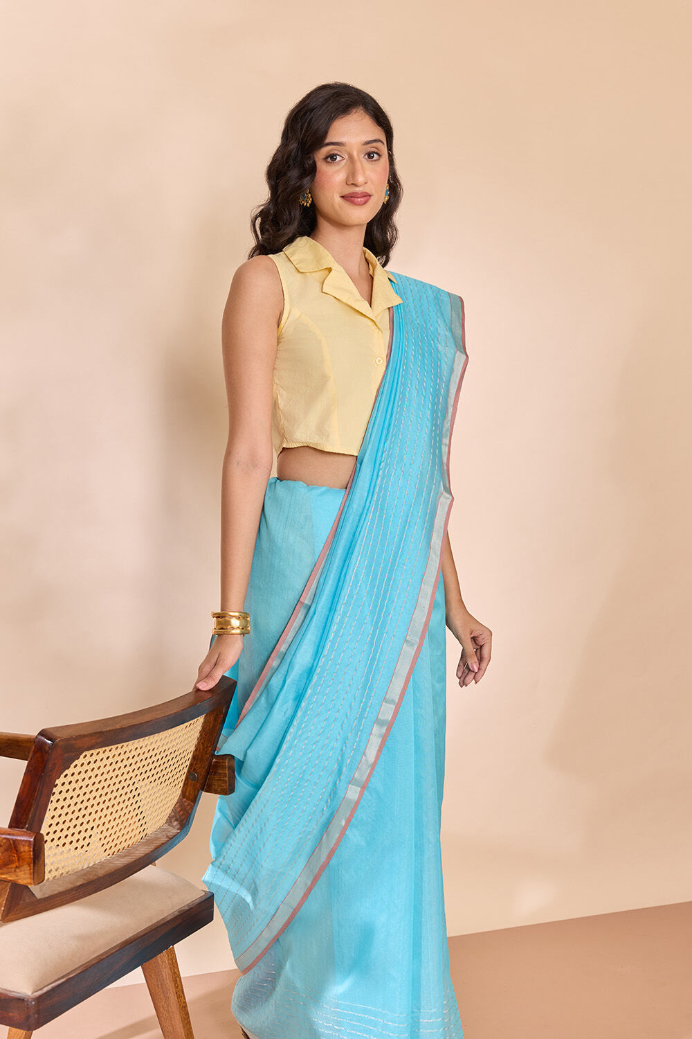 Light Blue Woven Pure Silk Cotton Chanderi Saree image number null