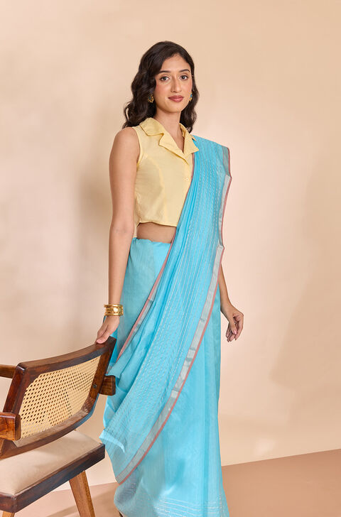 Light Blue Woven Pure Silk Cotton Chanderi Saree